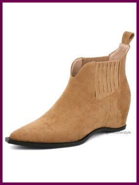 Western Cowboy Ankle Boots Pointed Toe Heelless Faux Suede Pull-On